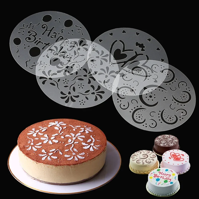 4Pcs Cake Decorating Tools Stencils Flower Spray Stencil DIY Decor Stencil Fondant Mold Pattern Printing Pastry Mold Baking Tool