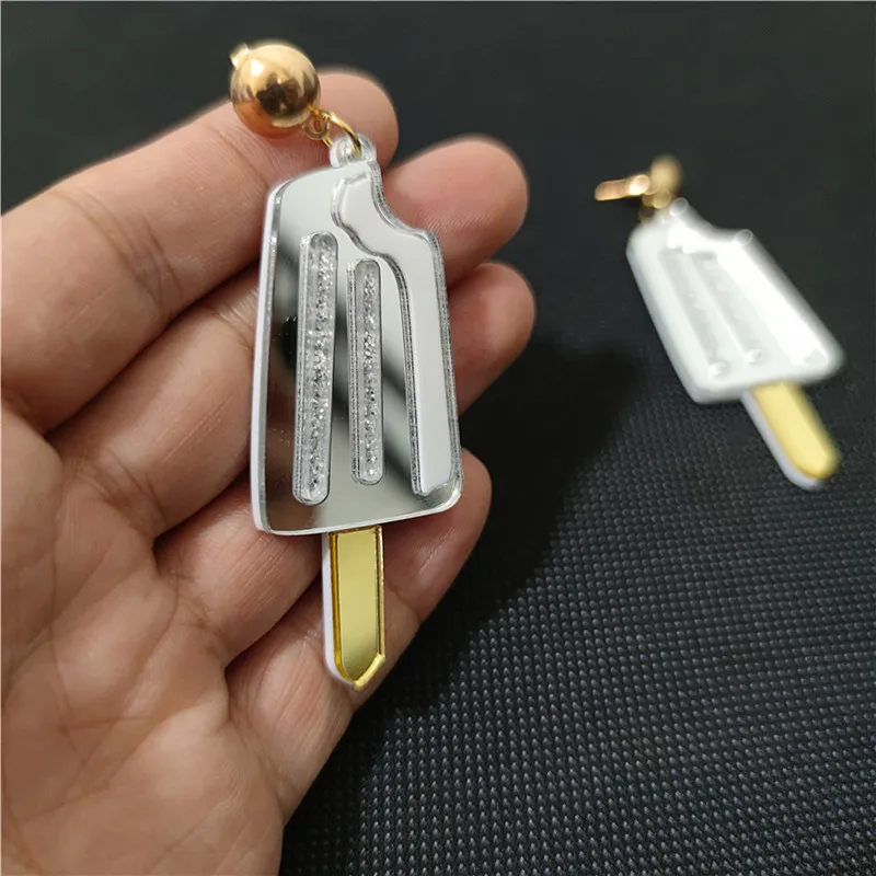 KUGUYS-pendientes colgantes de helado Vintage nostálgico para niñas, sorbete de paleta, joyería de verano, accesorios acrílicos de espejo