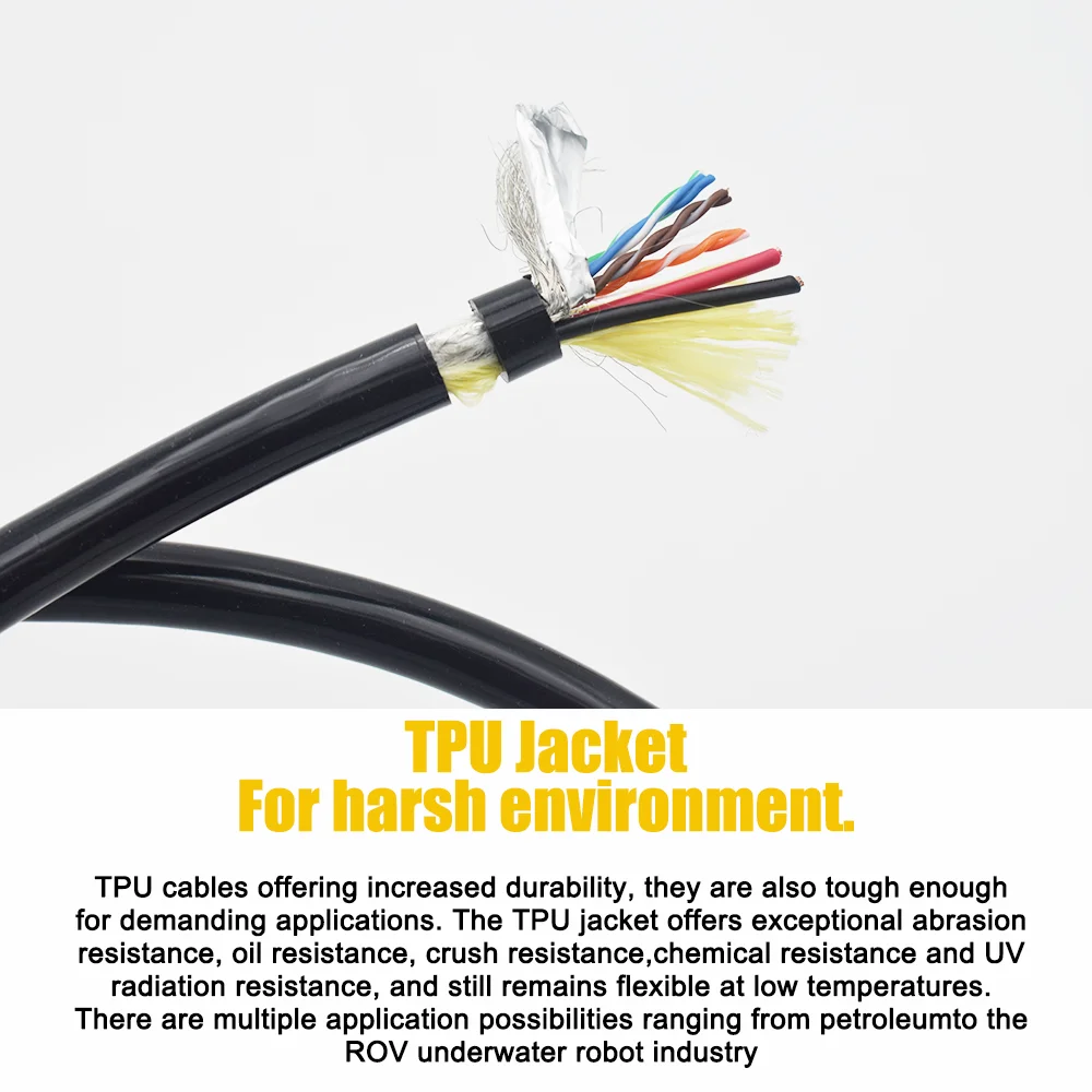 TPU Mixed Signal Power Cat 5E 8+2 Cores Shield Cable 4*2*0.2mm2+2*0.75mm2 Wire Marine Underwater Robot Oil Chemical Resistant