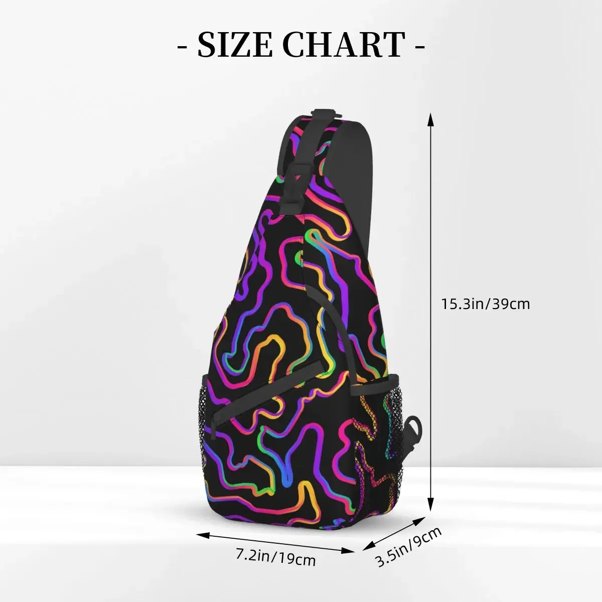 Neon Curved Lines Crossbody Chest Bags Psychedelic Pattern Pockets Travel Pack Messenger Sports Teens Shoulder Bag Unisex