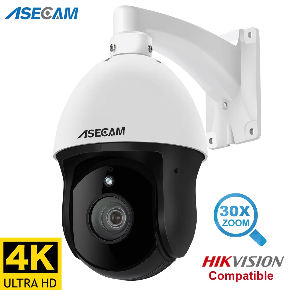 Kamera IP 8MP 4K Luar Ruangan PTZ 30X Zoom Optik CCTV Onvif H.265 Dome POE Deteksi Kendaraan Kamera Keamanan Kompatibel Hikvision