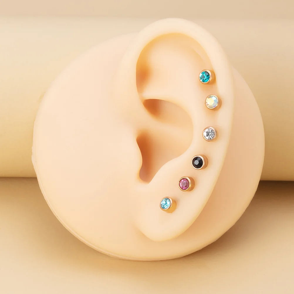 1 Pair Medical Stainless Steel Crystal Screw Round Ball Stud Earrings Ear Bone Nail Cartilage Earring Ear Piercing Body Jewelry