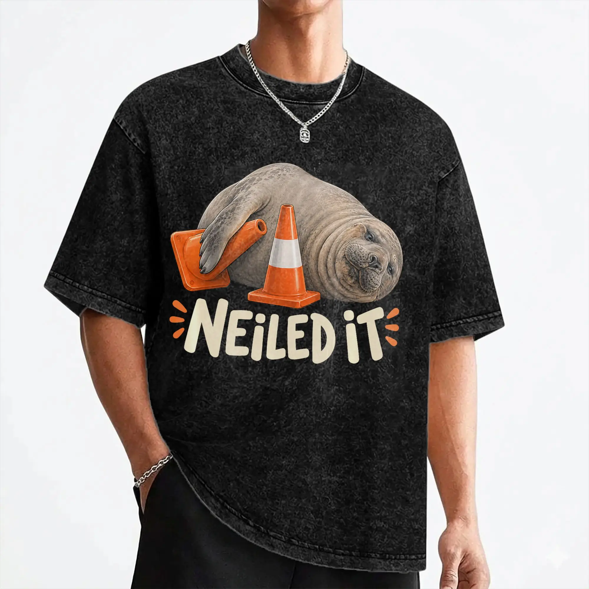 Neil The Seal Funny Elephant Seal Meme T Shirts Washed 100% Cotton Oversize T-Shirts Men Women Streetwear Summer Tee Shirt
