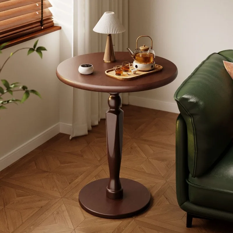 Solid Wood Round Coffee Table End Table Side Table Center Nightstand Sofa Accent Table Living Room Bedroom French Style Mesa
