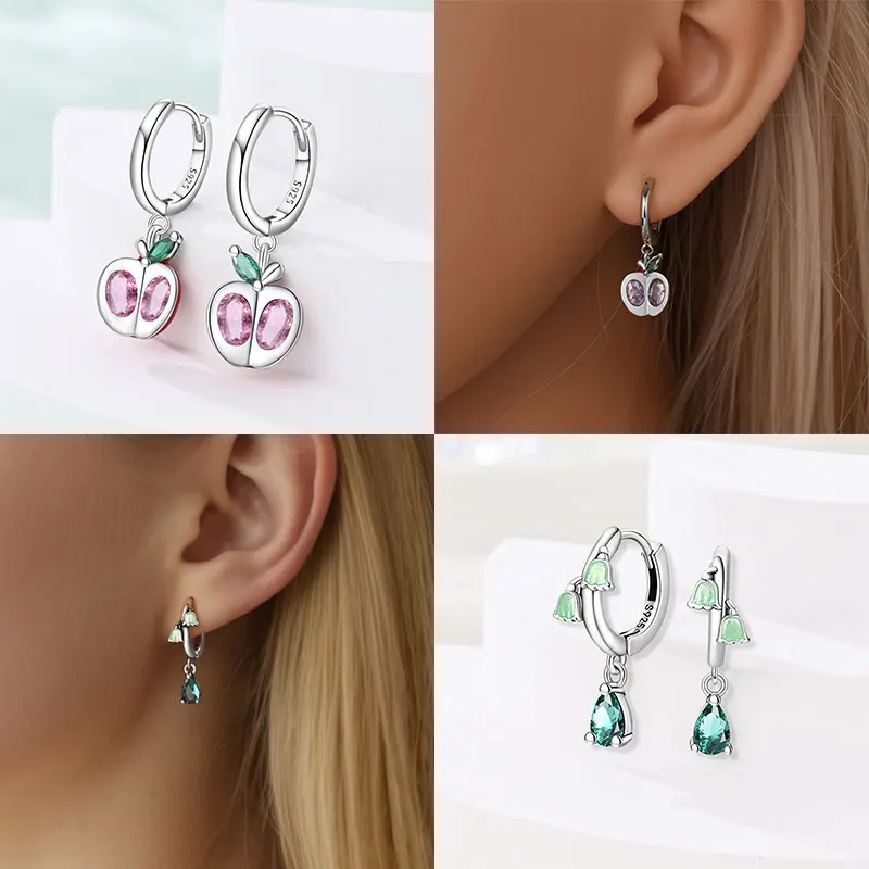 2025 S925 Silver Colorful Sparking Zircon Heart Shape Dopamine Hoop Earrings Flowers Earrings Jewelry for Women Girl Fine Gifts