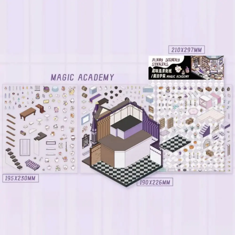 Plus Size 3D Landscaping Stickers Castle Theme Decorative Visual Stacking Sticker DIY Accessories Multi Scene Notebook Sticker