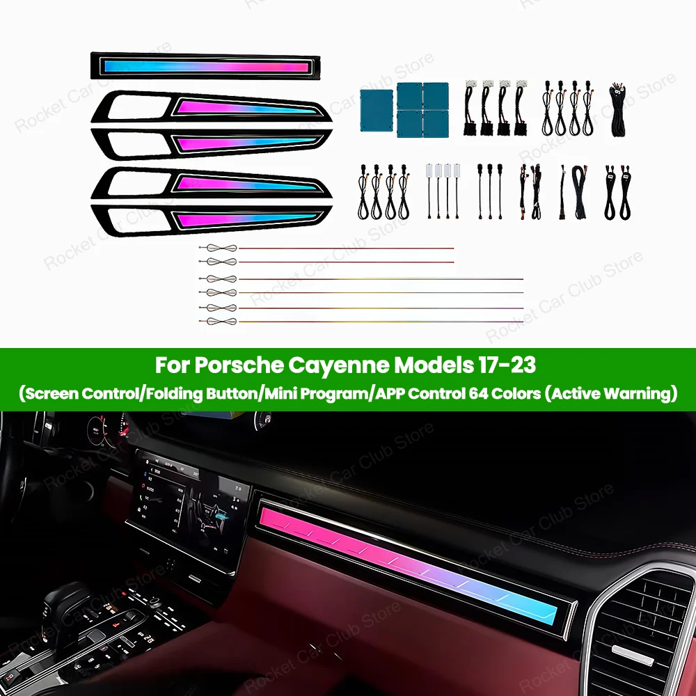 For Porsche Cayenne 2017-2023 Car Lnterior Decorative Strip Ambient Light Upgrad LED 27 Light Crystal Style Dynamic Style