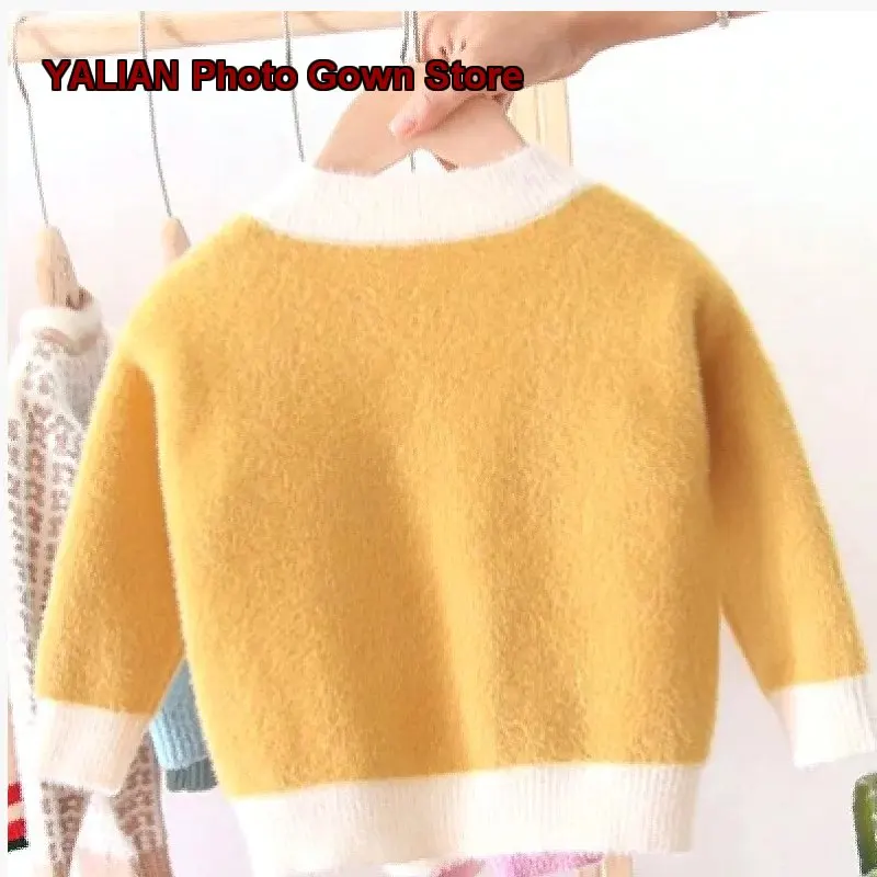 Boys Girls Knit Cardigan Kids Autumn Spring Mink-Like Knit Jacket Colorful Striped