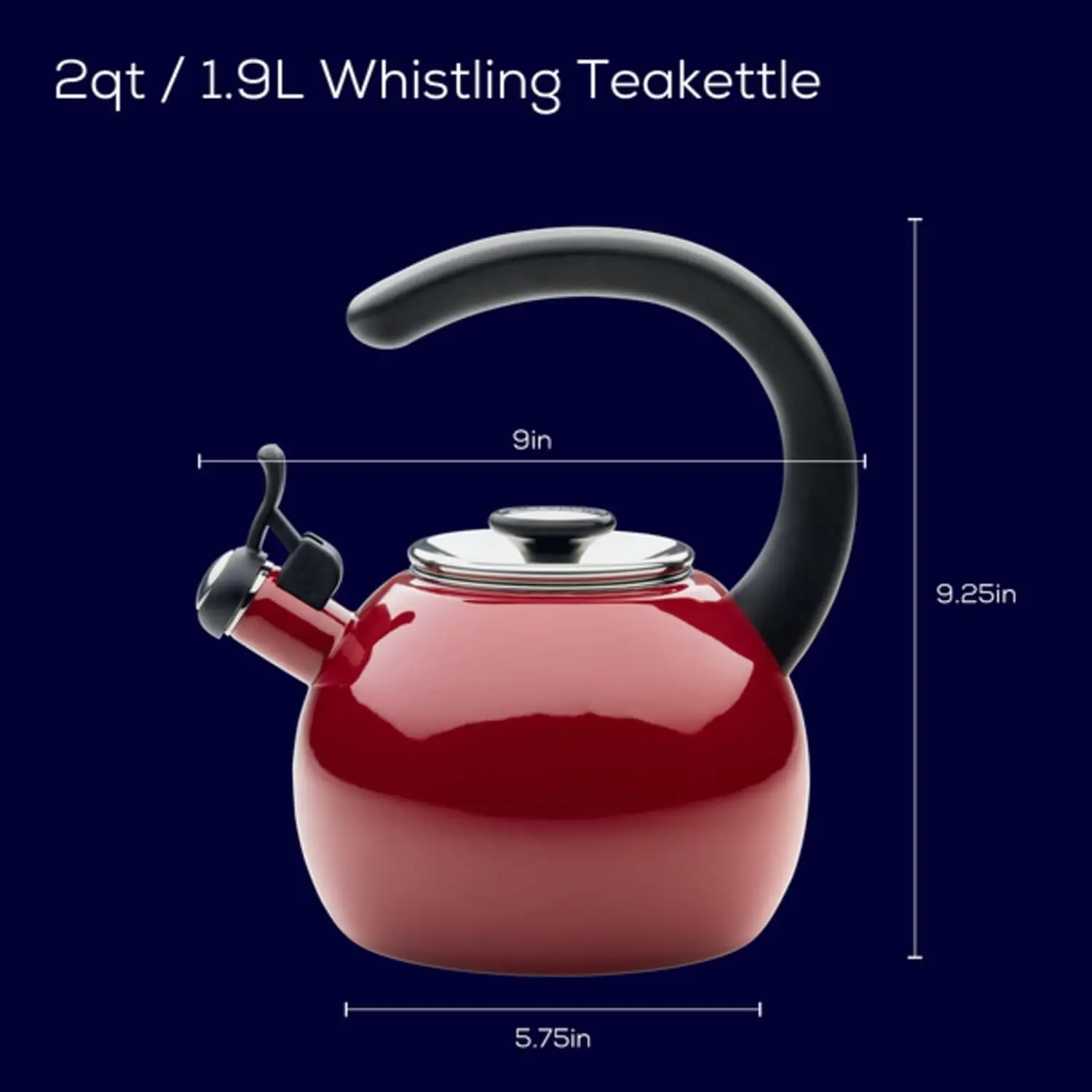 Enamel on Steel Whistling Teakettle/Teapot With Flip-Up Spout, 2 Quart - Red