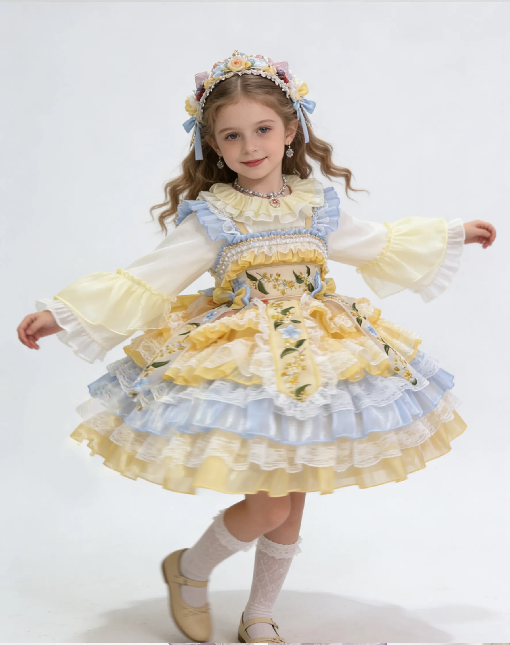 Ins Sweet Kids Boutique Lolita Mädchen Prinzessinnenkleid Spanisches Lolita Qualitäts-Trägerkleid für Partys und Hochzeiten Fotografie-Kleidung – Detail 8