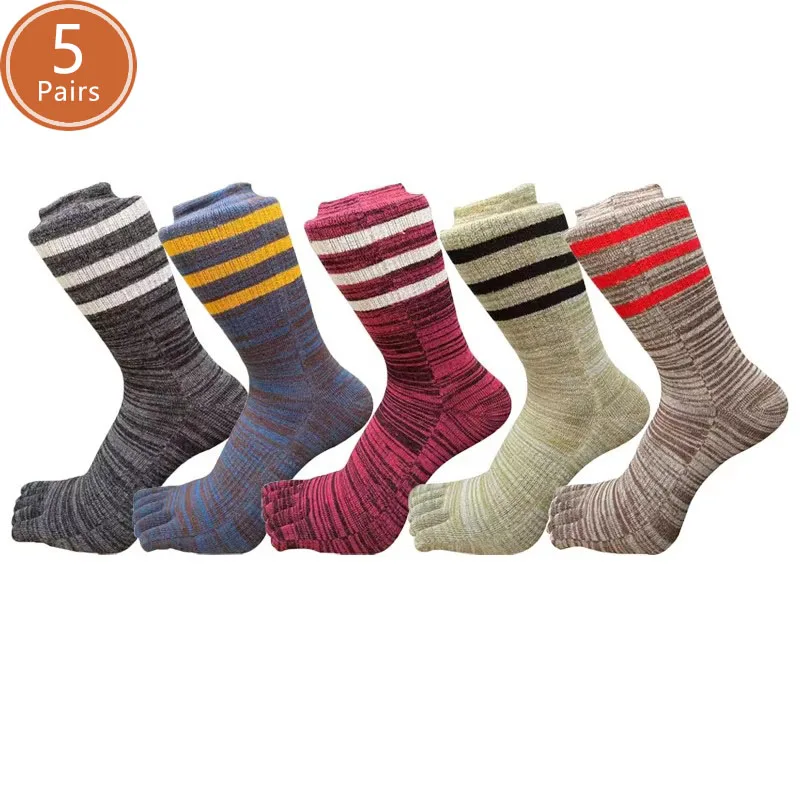 1/5 Pairs Man Five Finger Socks Short Sport Compression Cotton Vintage Striped Sweat-Absorbing Fitness Cycling Outdoor Toe Socks