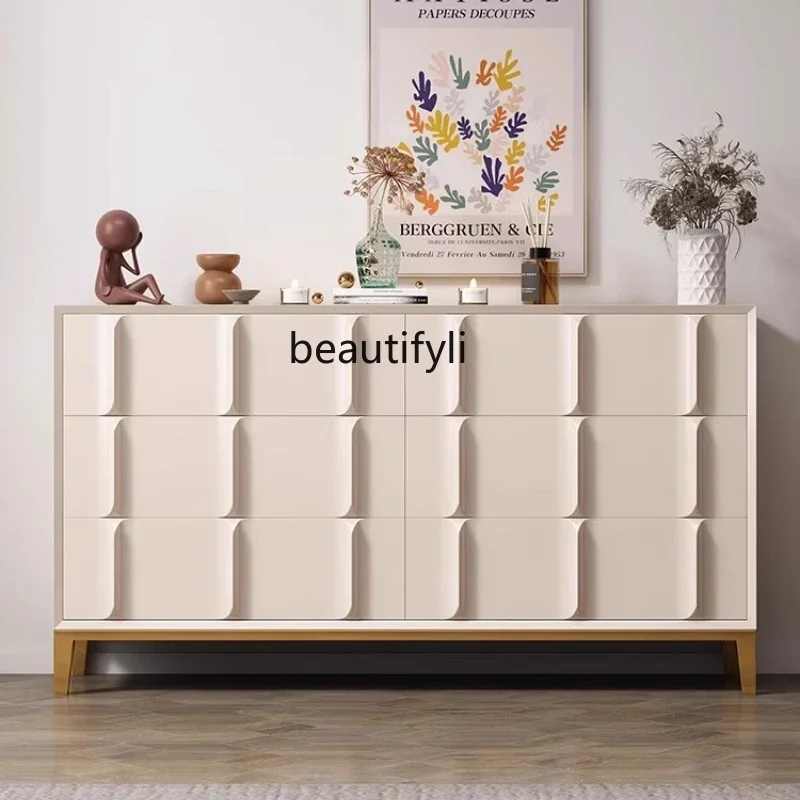 

D80 French solid wood dining side cabinet cream style model room storage tea cabinet living room bedroom locker