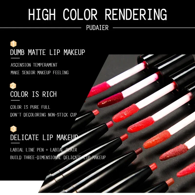 High Quality Double-end Matte Lip Gloss Lipstick Liner Pencil Waterproof Long Lasting Sexy Red Lip Stick Lipliner Lipgloss Pen