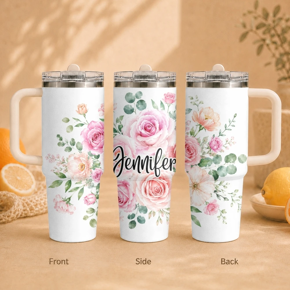 Brightly colored flower beds Vacuum Flasks 40oz Vacuum Insulated Travel Mug - Stainless Steel Straw Cup Lid
