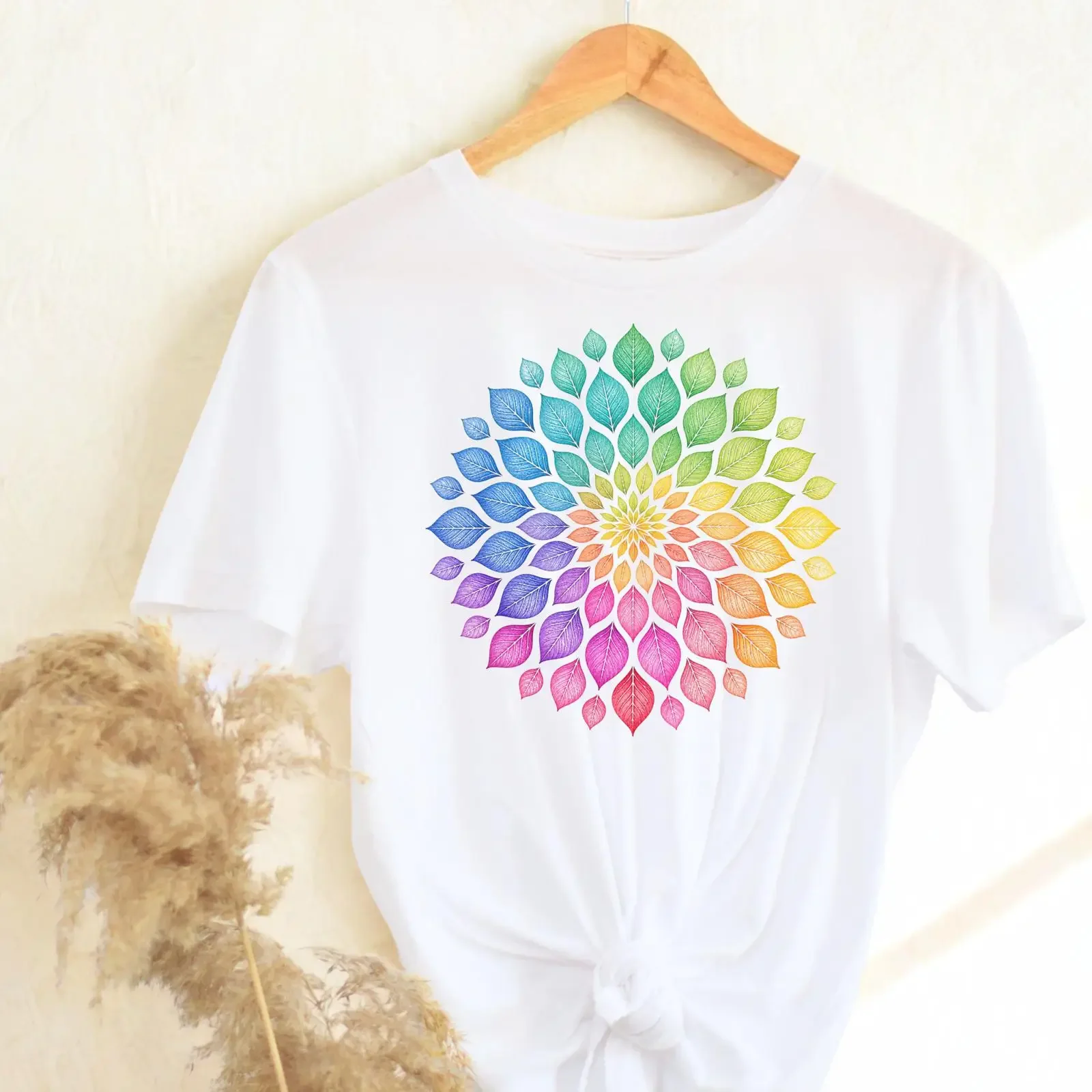 Watercolor Leaf Mandala Yoga Meditation T Shirt Zen Spiritual Boho Apparel for Mindfulness Relaxation Wellness Namaste