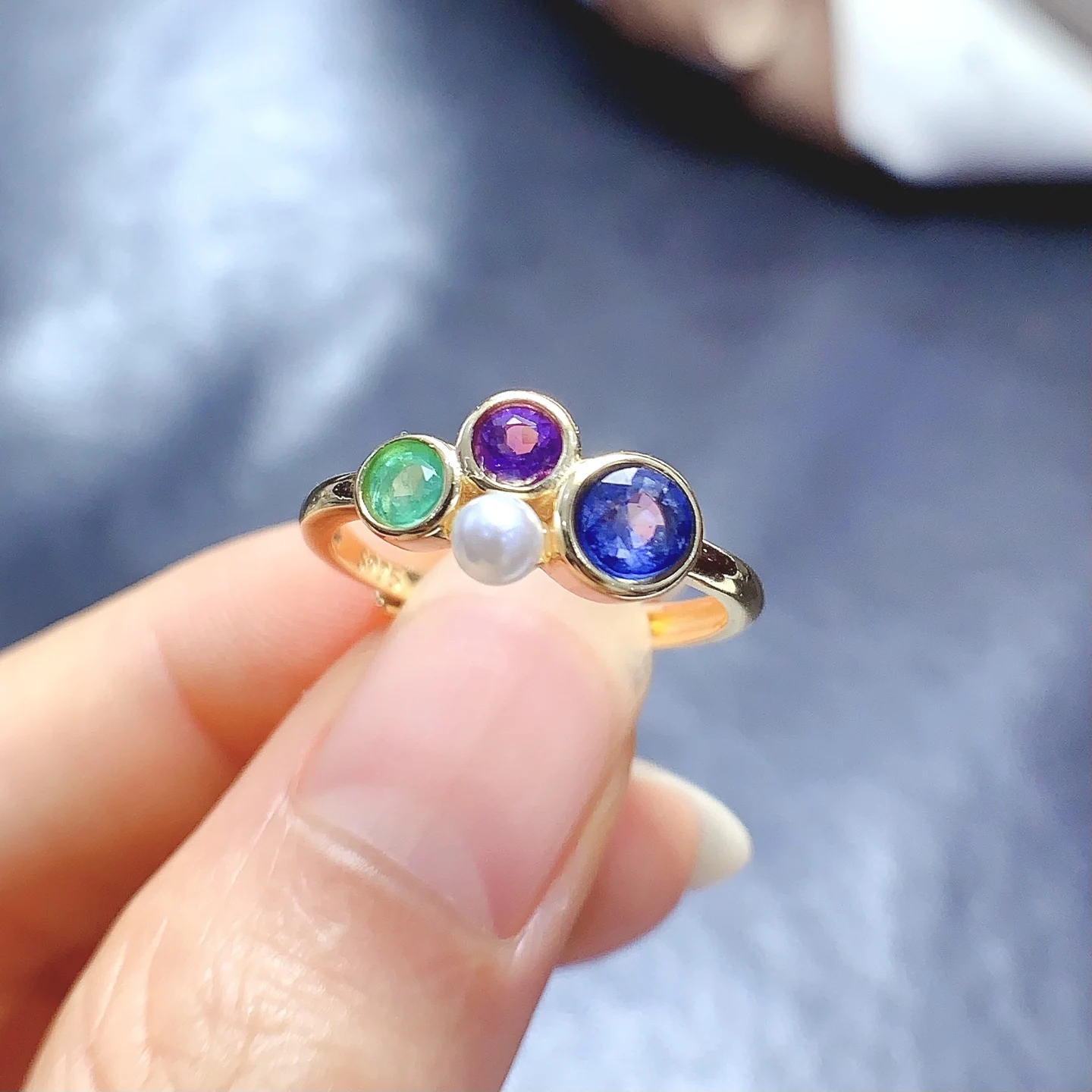 

FS Fashion Natural Multiple Gemstone Combinations Real S925 Sterling Silver Ring Fine Charm Weddings Jewelry for Woman MeiBaPJ