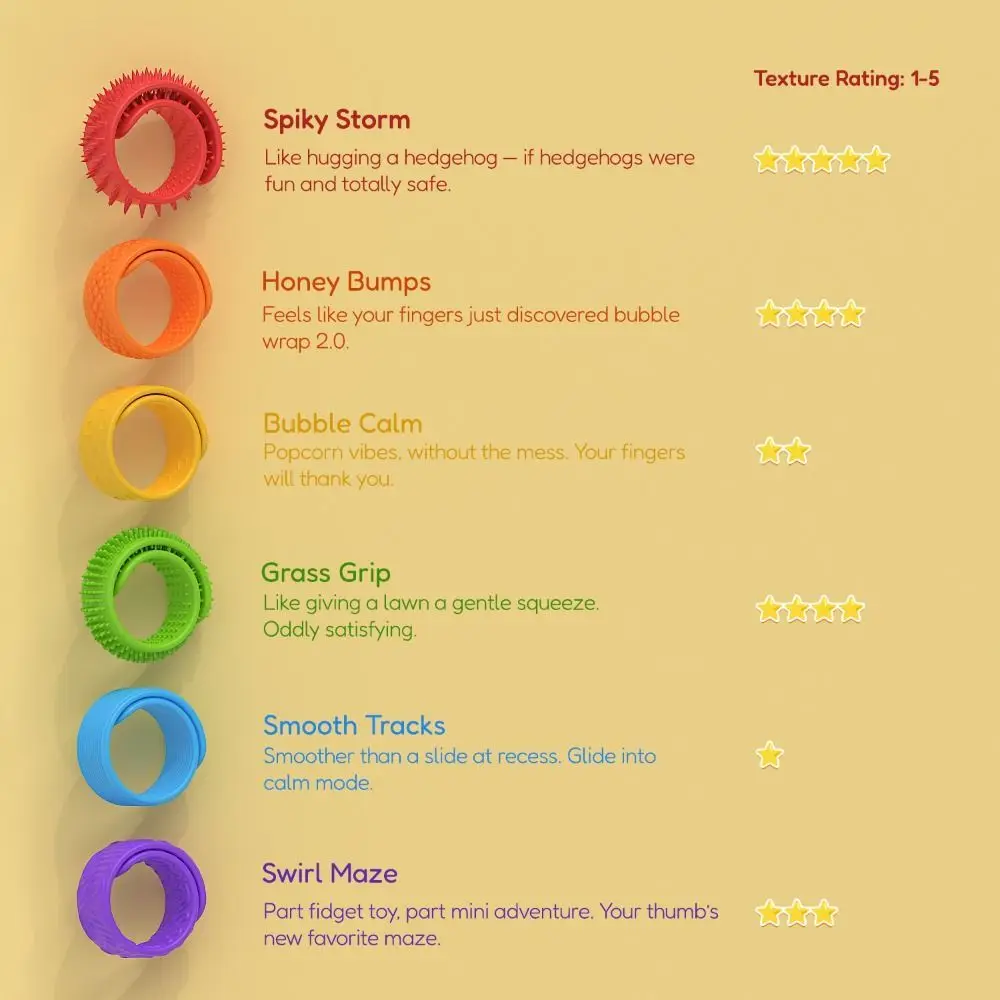 6 Stuks Kinderen Gits Zintuiglijke Armband 6 Stuks Getextureerde Siliconen Kalmerende Stress Angst Relief Slap Armbanden Jongen Meisje