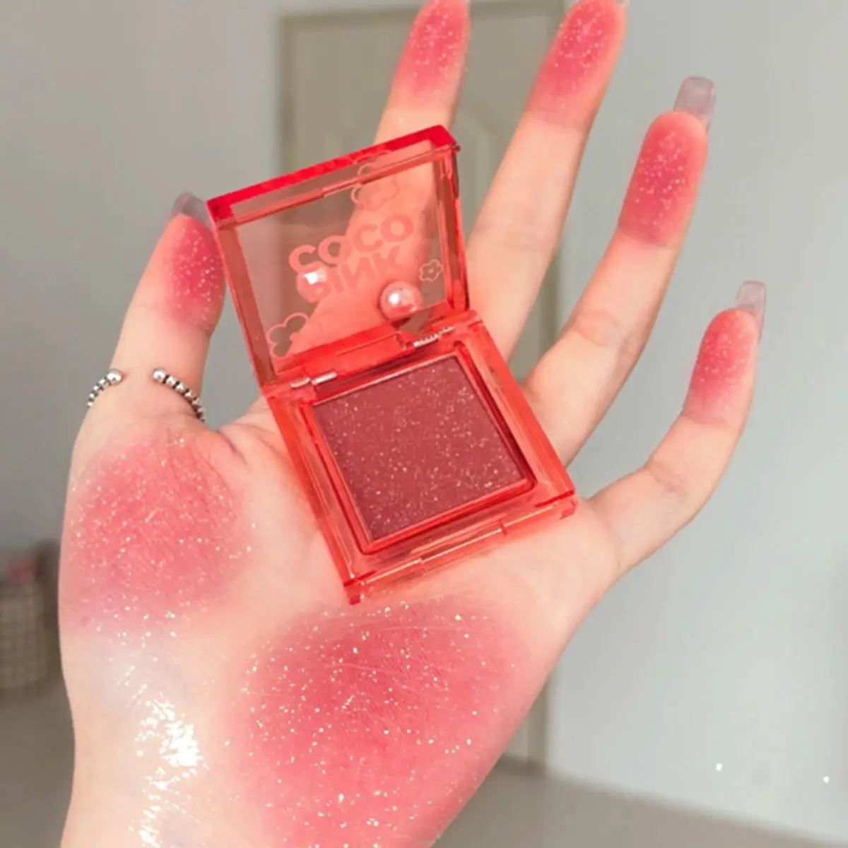 PINKCOCO fine shimmer soft mist tipsy blush single color natural fine shimmer eye shadow blush one plate for multiple uses