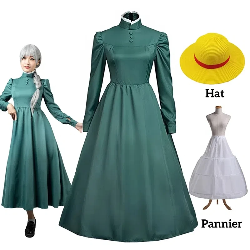 Sophie Maid Cosplay piel para mujer, Anime HowS1 Moving Castle, Hatter, Long Py Play, traje de Halloween, verde y azul