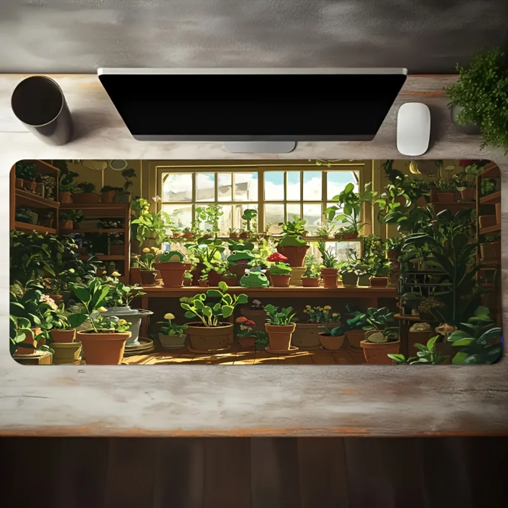 The frog and green plant pattern in the sunflower room, anti-slip and washable rubber bottom table mat office desk accessory