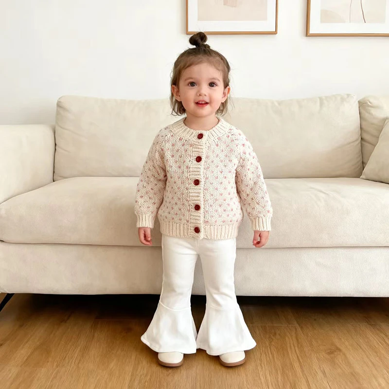 

Осенний свитер для новорожденных от 0 до 3 лет, вязаное пальто для маленьких девочек, жаккардовый кардиган с круглым вырезом, свитер для маленьких девочек, вязаное модное пальто