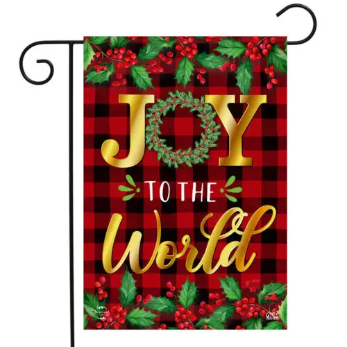 JOY TO THE WORLD WINTER CHRISTMAS WREATH PLAID MINI WINDOW GARDEN YARD FLAG NEW