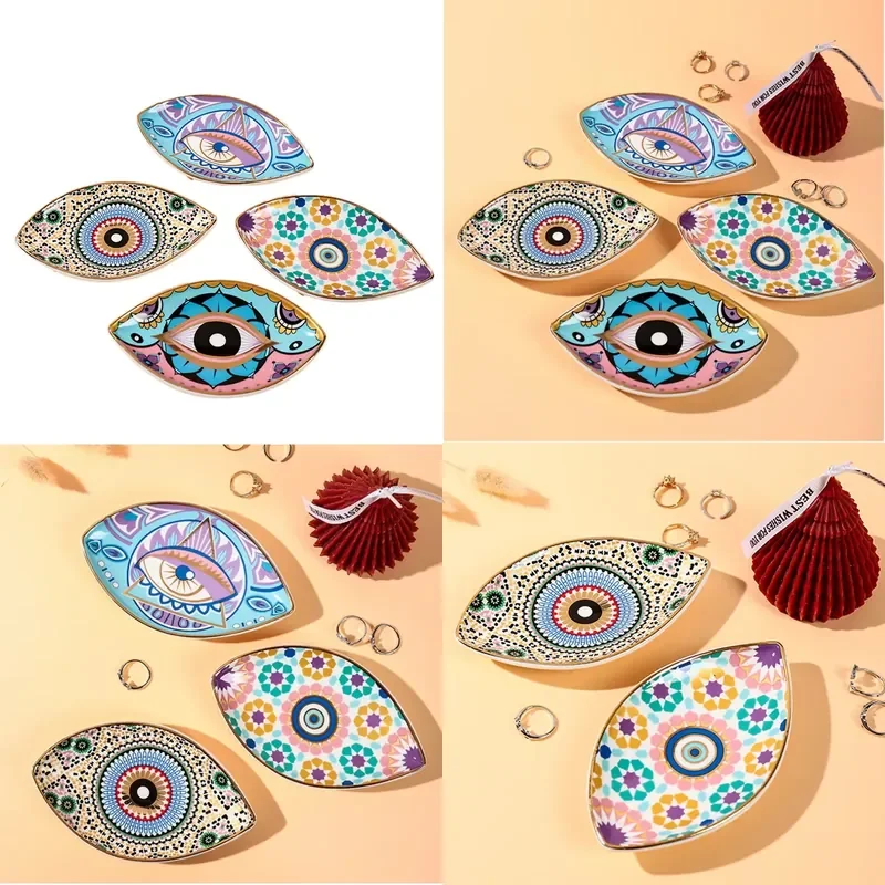 for Creative Devils Eye Jewelry Storage Tray Oval Ceramic Home Entrance Decoration Display Project