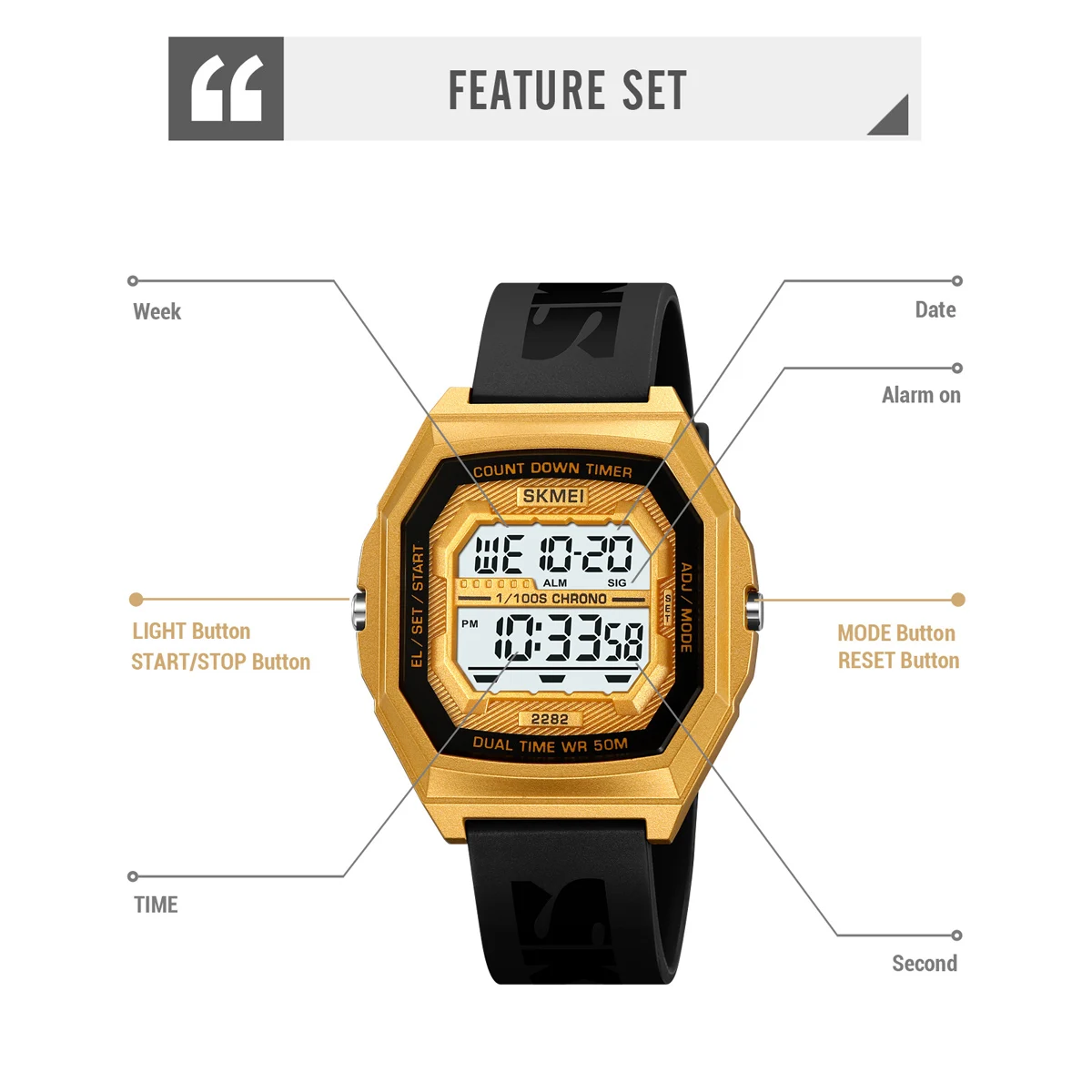 SKMEI Multifunctional  Waterproof EL Light Chrono Watch Alarm Watches Sport Digital Electronic Wristwatch For Men Women Students