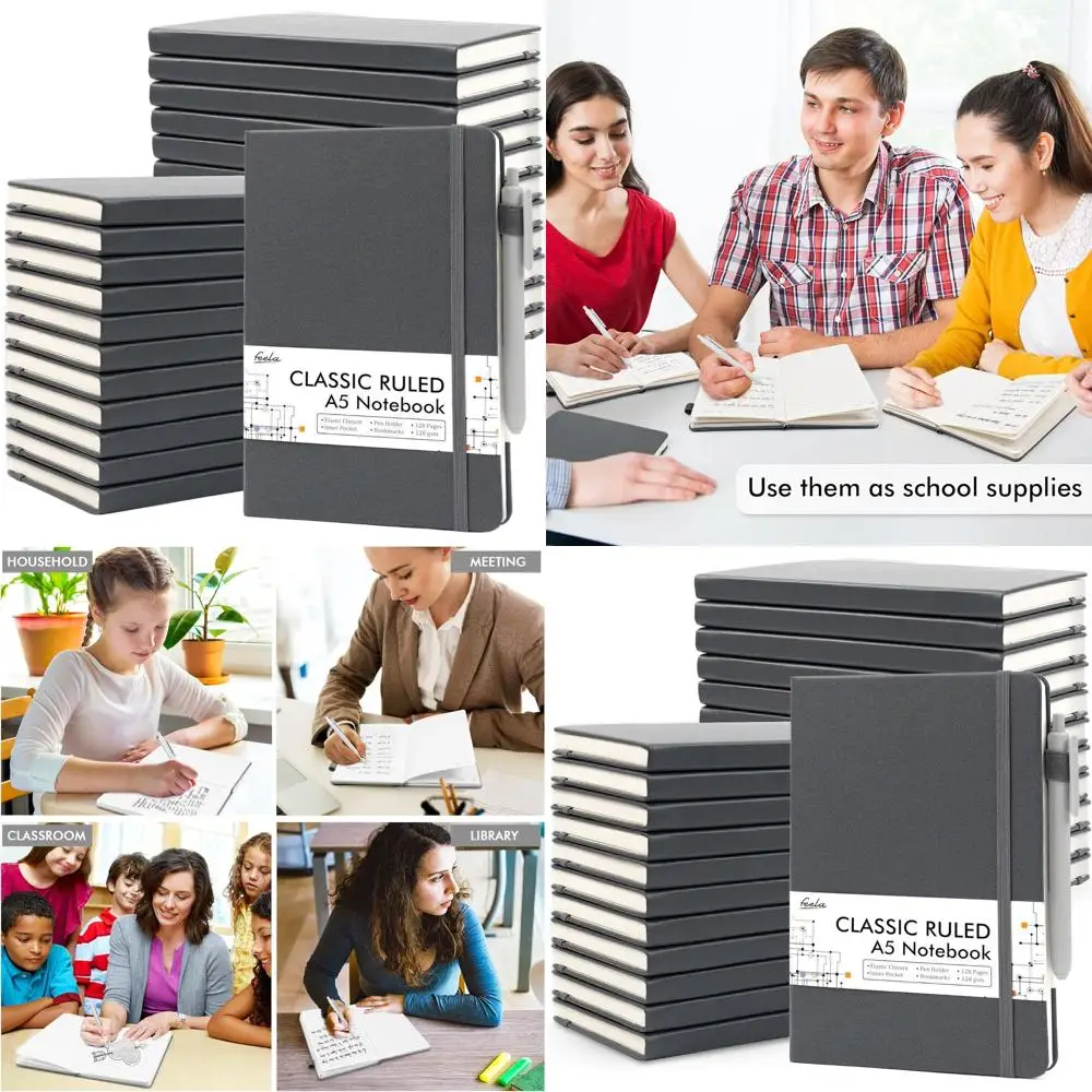 

A5 Lined Notebook Set with 24 Pens, 120 GSM Paper, Gray Cover, Ideal for Work and Business Notes