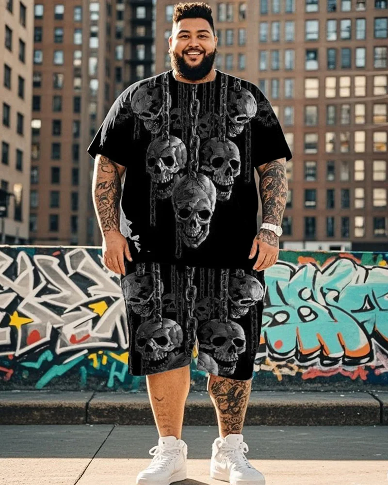 Men's T-shirt Sets Summer New O-neck Funny Skull 3D Printed Half Sleeve Sleeve Suit Breathable Short Sleeve Personality Clothing - view 3