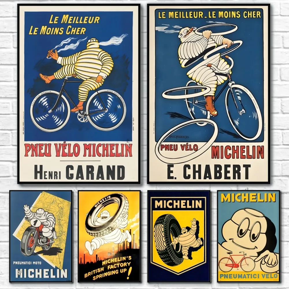 M-Michelin Car Moto Bicycle Tire Retro Cute Poster Sticky Wall Art Printing Waterproof Home Living Bed Room Bar Aesthetic Decor