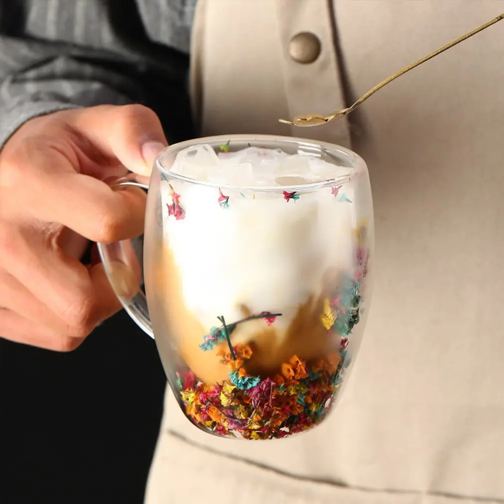 Double Layer Glass Cups High Borosilicate Milk Coffee Cups Christmas Cups Quicksand Double Wall Coffee Mug Water Bottle