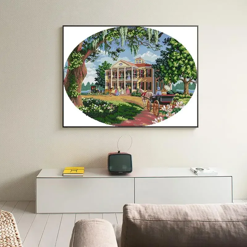 

Joy Sunday Southern Manor Scenery Cross Stitch Kits Aida 11ct 14ct Counted and Stamped Embroidery Set Needlework Home Decoration
