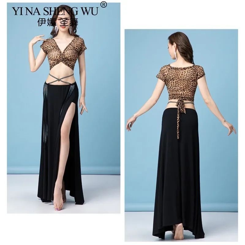 

Женский костюм для танца живота, сексуальные полые наряды, длинная юбка и верхняя тренировочная одежда, одежда для танца живота, разделенная юбка