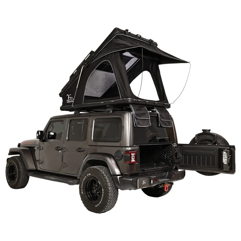 Elevated aluminum alloy triangular roof tent, automatic folding, elevated hard-top outdoor car-mounted tent
