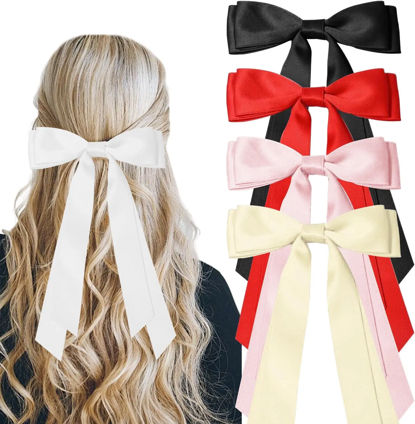 

Hair Bows for Girls Women, Ribbon Bows for Hair, Metal Ponytail Clips, Ribbon Ponytail Holder Accessories, for Daily Wear, Parti