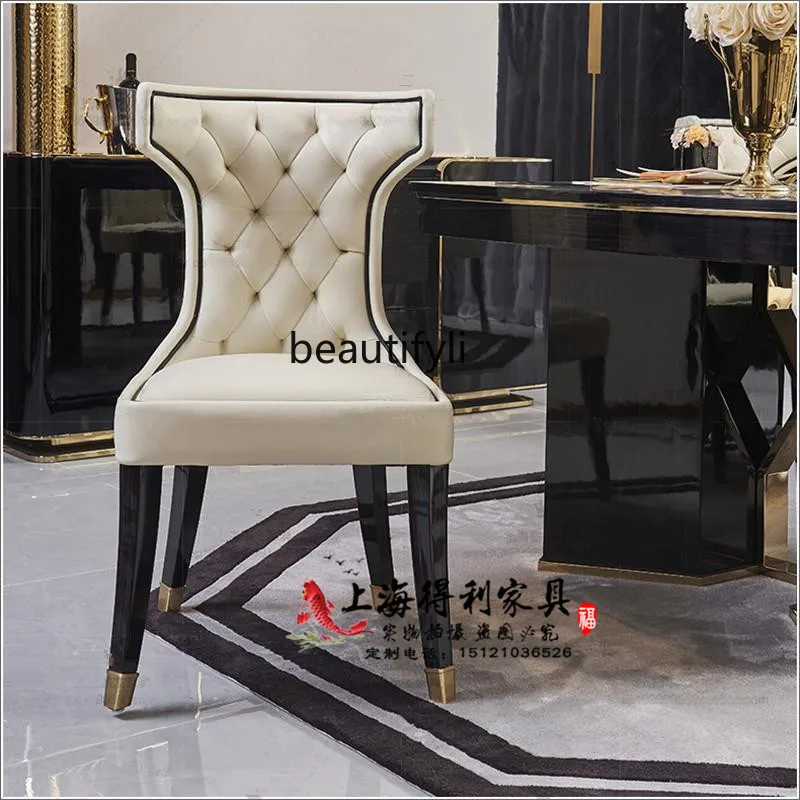 

American solid wood dining chair Nordic modern leather art leisure chair cafe to negotiate leather light luxury chair