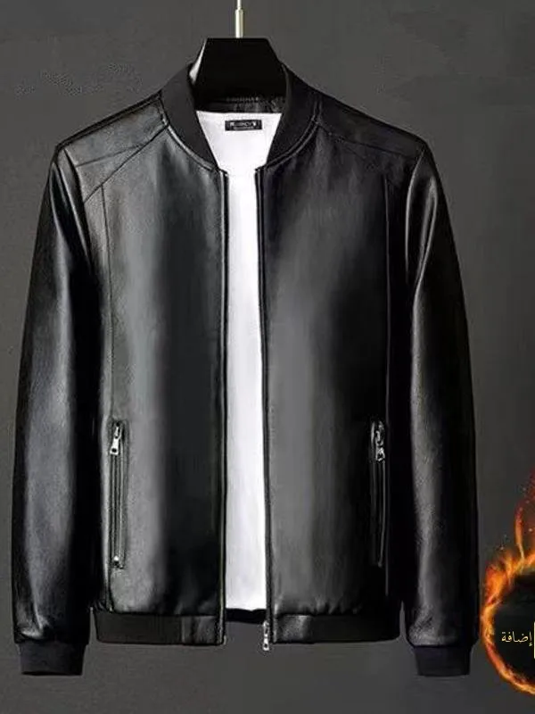 

Haifeng Men's Leather Jaet Winter Thiened Casual Loose Spring Autumn Thin Outerwear Faionable Urban Sle Long Sve Z...