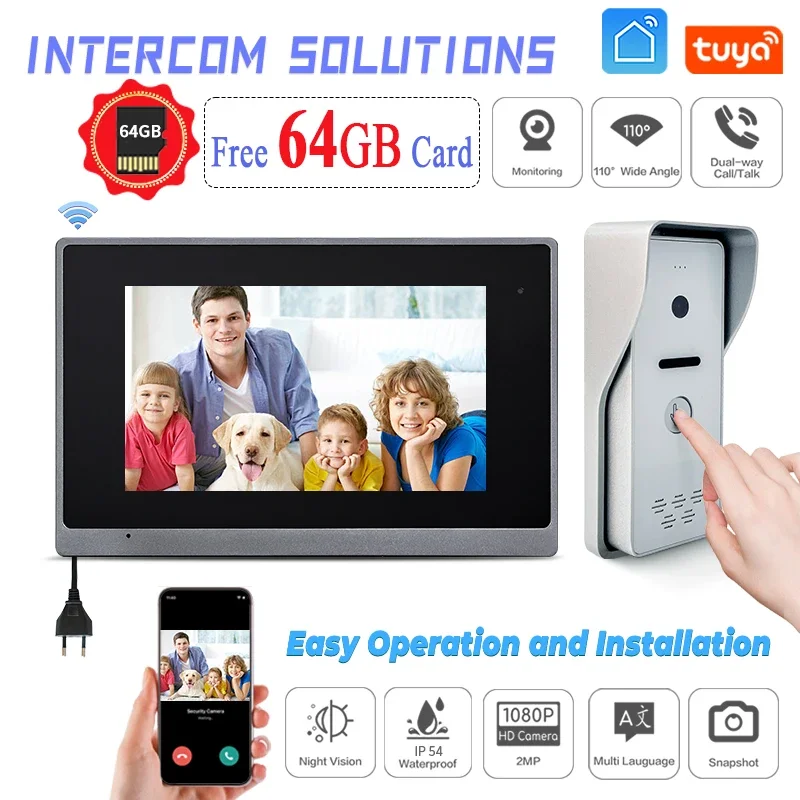 

High Quality 2MP 1080P Video Intercom System DoorPhone for Home Wired WiFi Smart Video Doorbell with Wired Doorbell TUYA APP