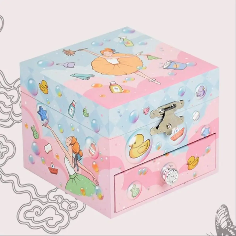 Caja de música giratoria de dibujos animados con espejo para niña, estilo cajonera, ahorra espacio, joyero Musical, caja de música de bailarina brillante, Navidad