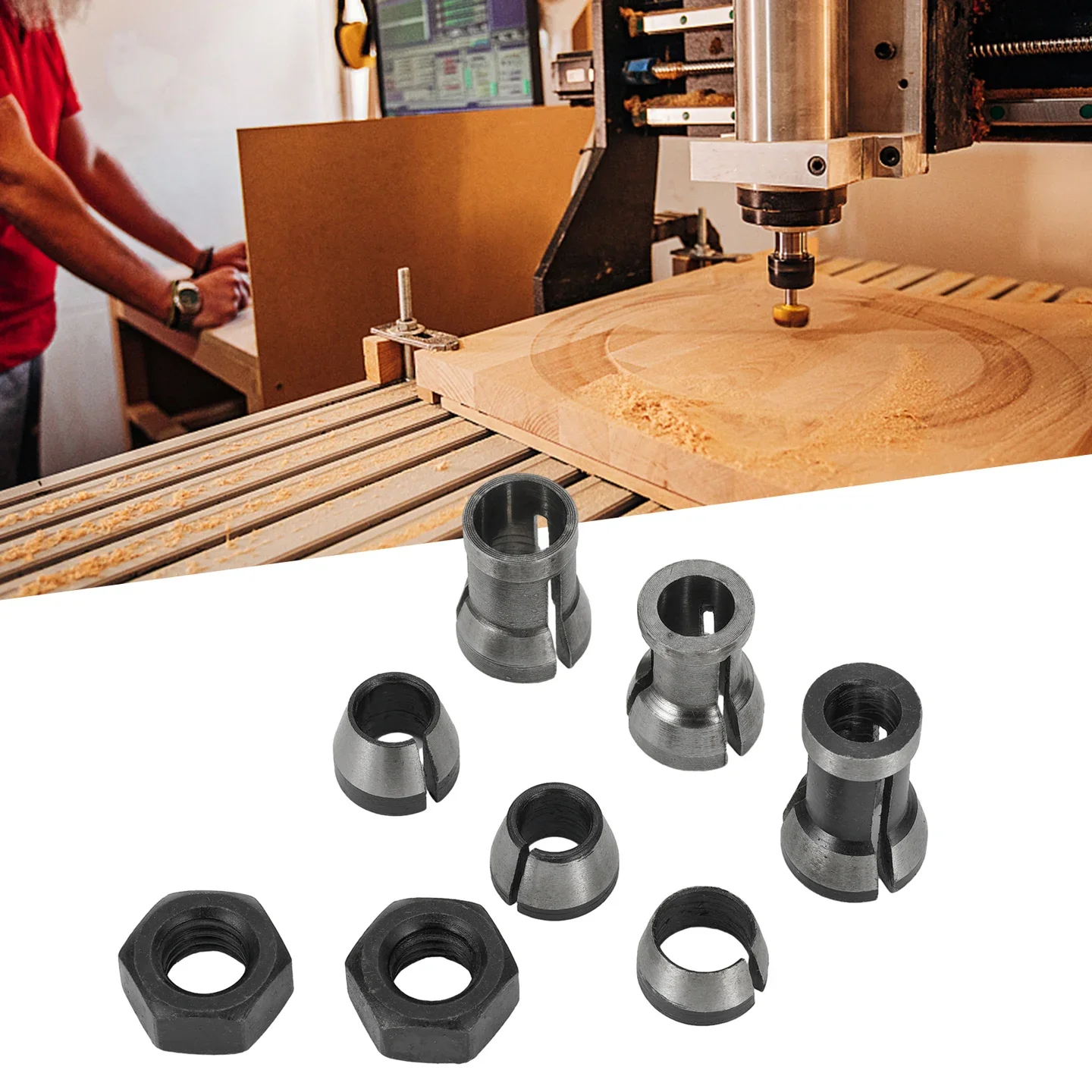 8pcs 6/6.35/8mm Collet Chuck Adapter High Precision CNC Router Wood Router Engraving Trimming Machine Milling Cutter Tools