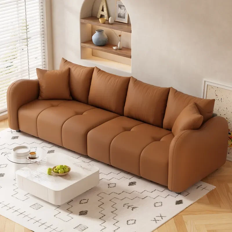 for 2026 Models Cream Wind Small Apartment Sofa Cat Claw Leather Cloth for Rent Living Room Bedroom Simple Style