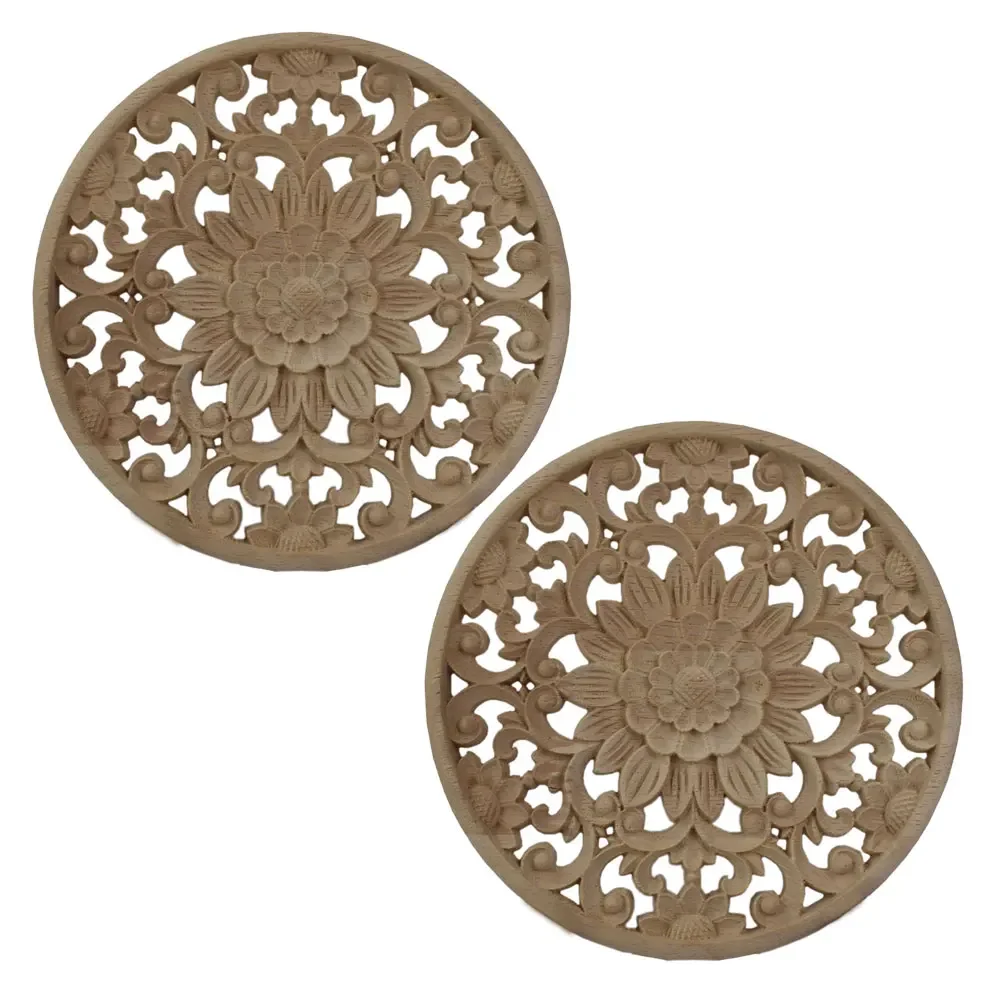 2 PCS Wood Carving Decoration 15x15cm Wood Carved Applique Furniture Door Fashion Vintage Unpainted Wood Carved Corner Decal