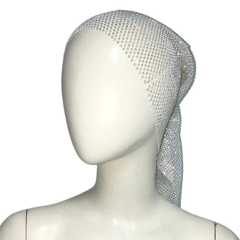 Damen Voll-Strass-Mesh-Kopftuch Funkelnder Kristall-Langschwanz-Kopfwickel Elastische Glitzernde Kopfbedeckung für Party, Club und Abendveranstaltungen – Detail 9