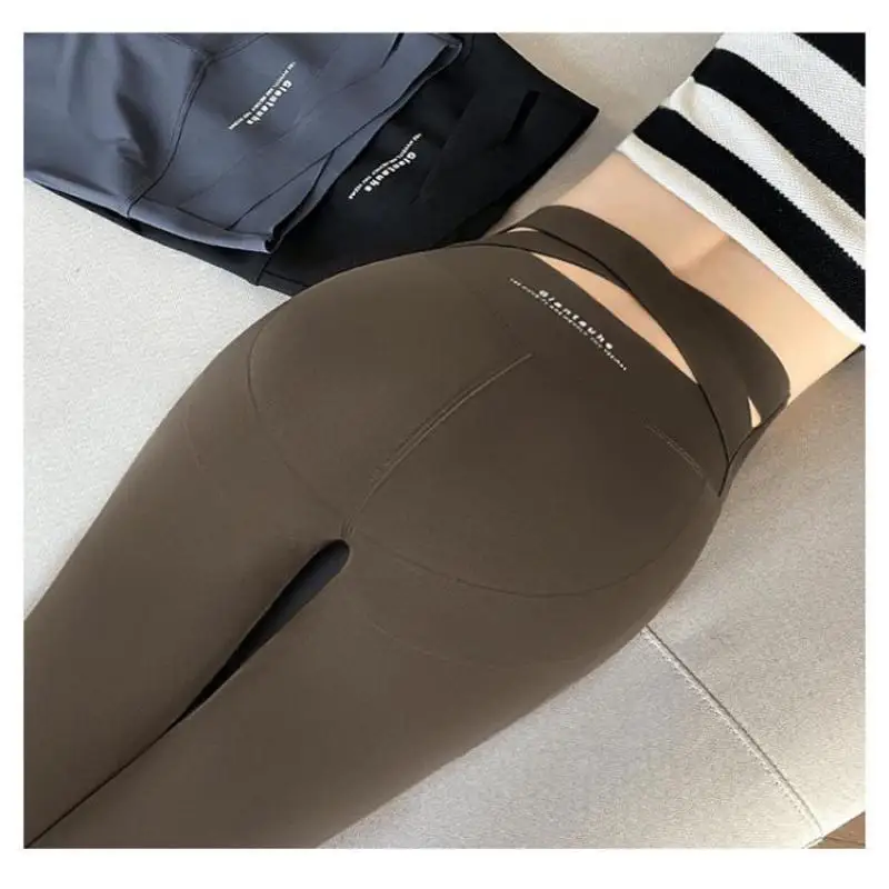 Women Shark Skin Leggings Outwear Spring Autumn Cross High Waist Booty Lifting Sex Tight Slim Yoga Pants Female Clothes S075