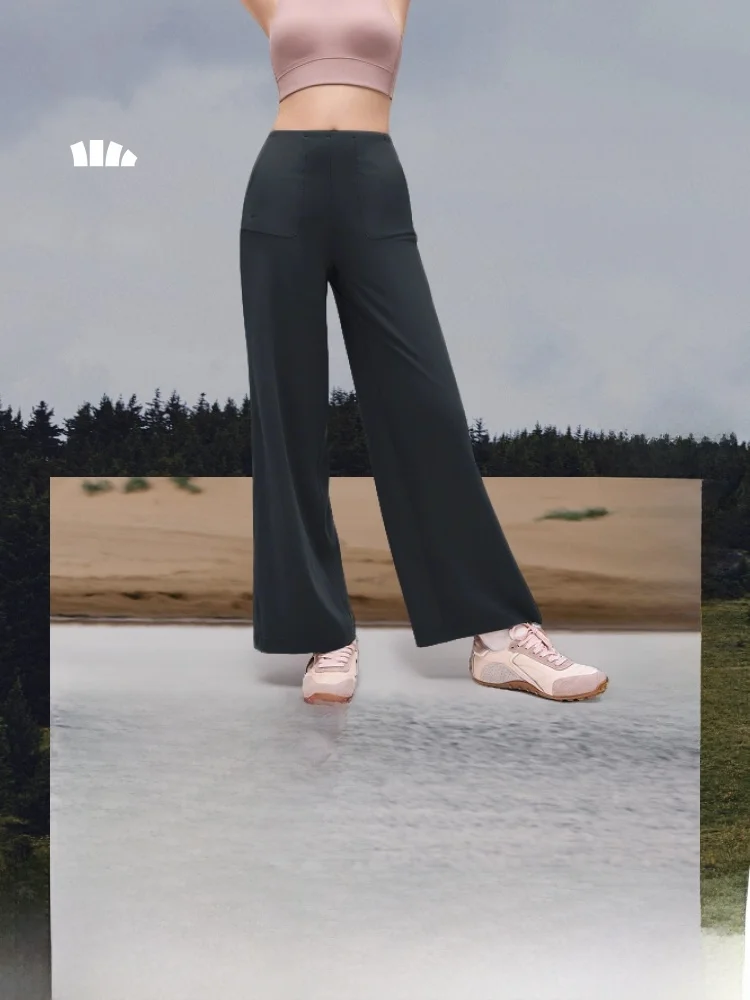 

High Waist Drapey High Elastici Wide Leg Pants Women's Fitn Yoga Trousers Butt Lifting Breathable Nylon Sportswear