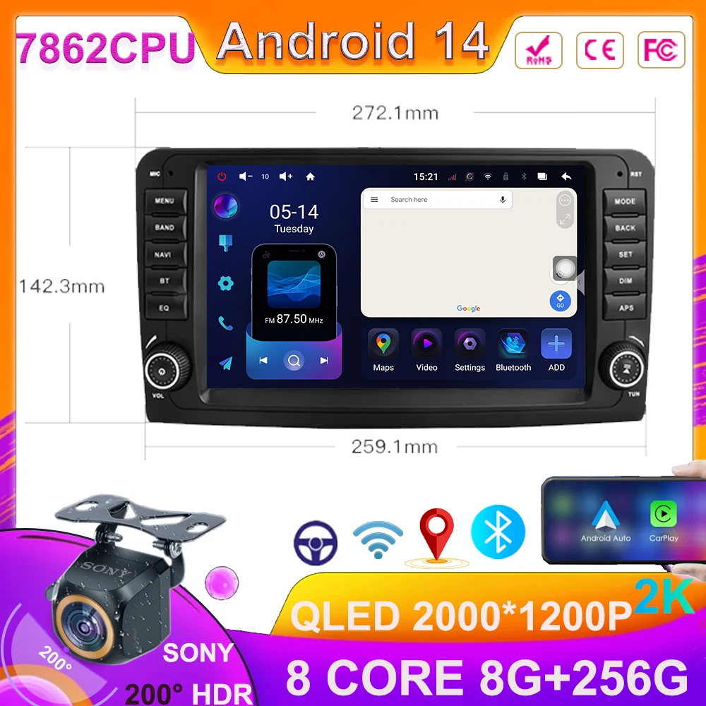 9 inch For Mercedes Benz ML W164 ML350 GL X164 GL320 2005 - 2012 Android 12 Car Radio 2K QLED Screen Multimedia Video GPS NO DVD