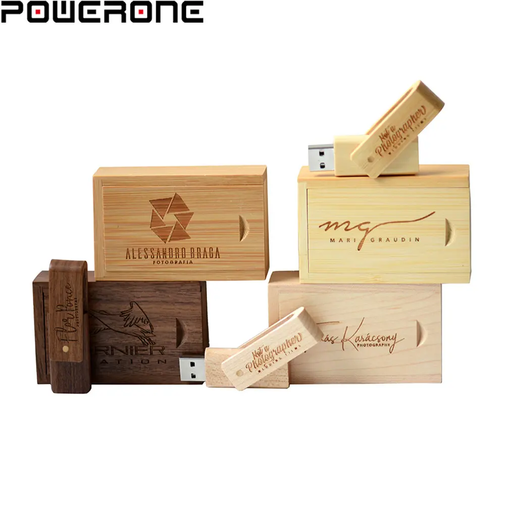 

Wood + Box USB Flash Drives 128GB Free Custom Logo USB 2.0 Memory Stick 64GB Rotatable Pen Drive 32GB Pendrive 16GB U Disk 8GB