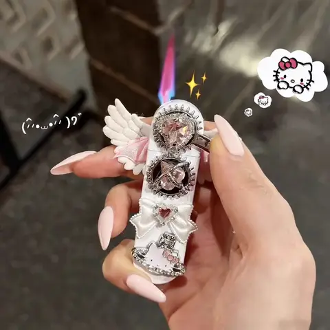 New Butane Gas Lighter Powder Diamond DIY KT Inflatable Ignition Rocker Arm Gear Pink Flame Windproof Gas Lighter
