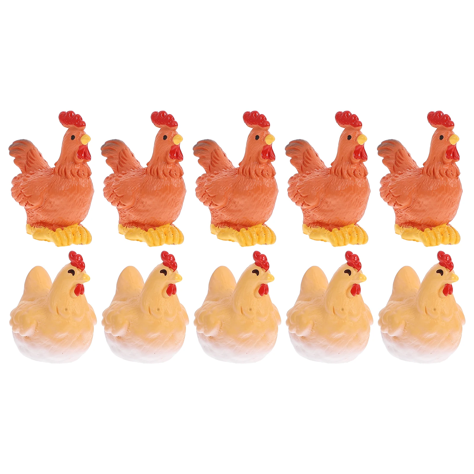 

10 Pcs Resin Rooster Hen Figurines Chicken Animal Decor Statue Tiny Chickens Farmhouse Ornaments Garden Patios Crafts